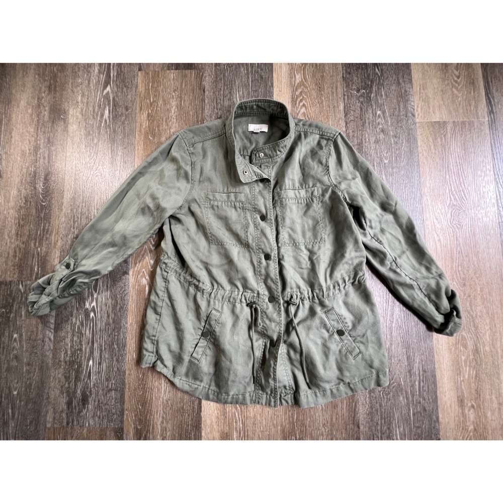 Loft Utility Jacket Womens Size S Green Drawstring Waist Field Cargo Coat
